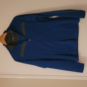 Danskin Long Sleeve Full Zip Fleece, Teal Blue with Flannel Grey Collar, Size L